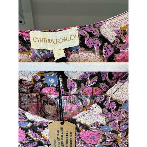 NWT Cynthia Rowley Floral Ruched Short-Sleeve Blouse‎ Size Small - Picture 3 of 8